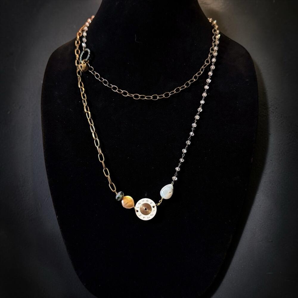 Artisan Boho Necklace Womens Watch Dial Beaded Bronze Tone Steampunk Chain 21”